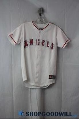 Buy the NWT Mens White Los Angeles Angels Mike Trout #27 Button-Up Jersey  Size L