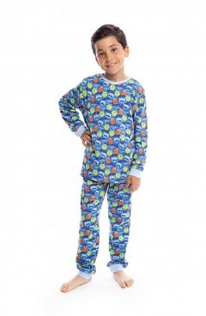 Desenli Erkek Cocuk Pijama Takimi B1807 Lacivert Sefamerve