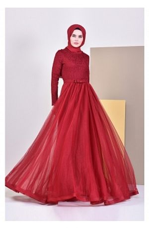 Payet Detayli Abiye Elbise 52745 05 Bordo Sefamerve