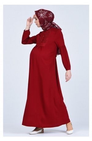 Viskon Gupurlu Hamile Elbise 8642 02 Kiremit Sefamerve