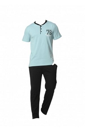 Uclu Erkek Kisa Kollu Pijama Takimi 6532 01 Gri Lacivert Sefamerve