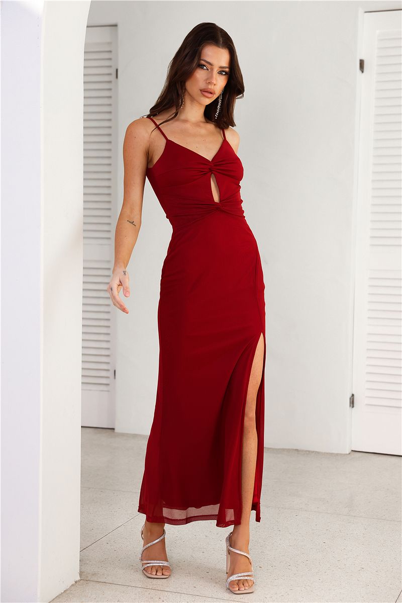 Cool Aunt Vibes Mesh Maxi Dress Burgundy