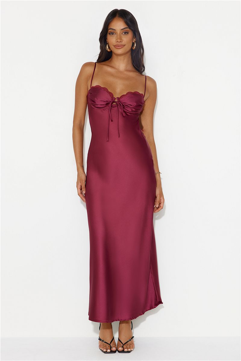 Winery Wedding Satin Maxi Dress Wine