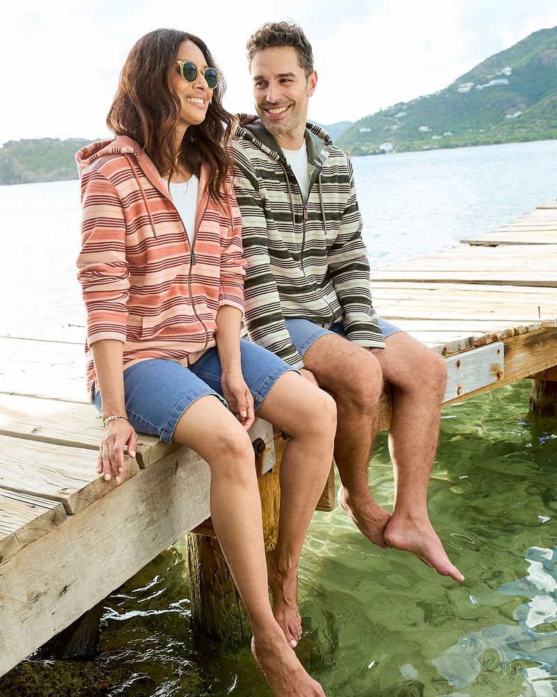 Stripe Hooded Zip Through Coastal Top
