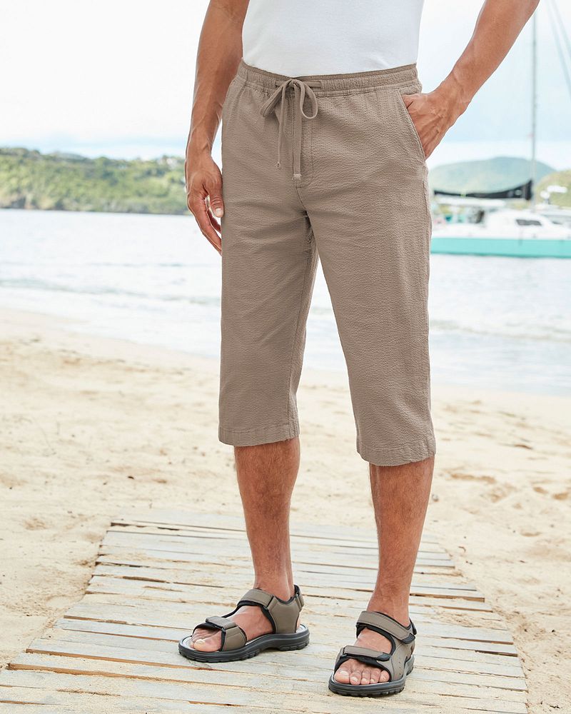 Stretch Seersucker Crop Trousers