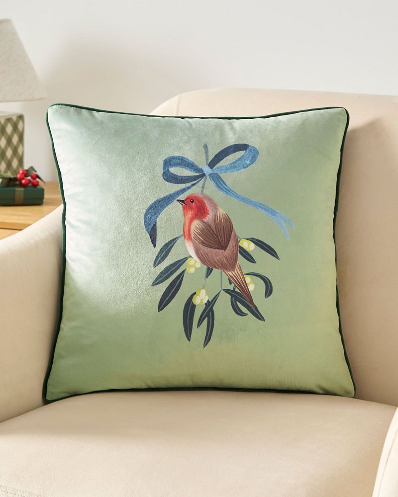 Robin Bow Velvet Cushion